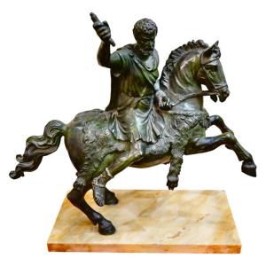 Sculpture En Bronze Représentant Un Empereur Romain à Cheval - Italie Fin Du 19e Siècle